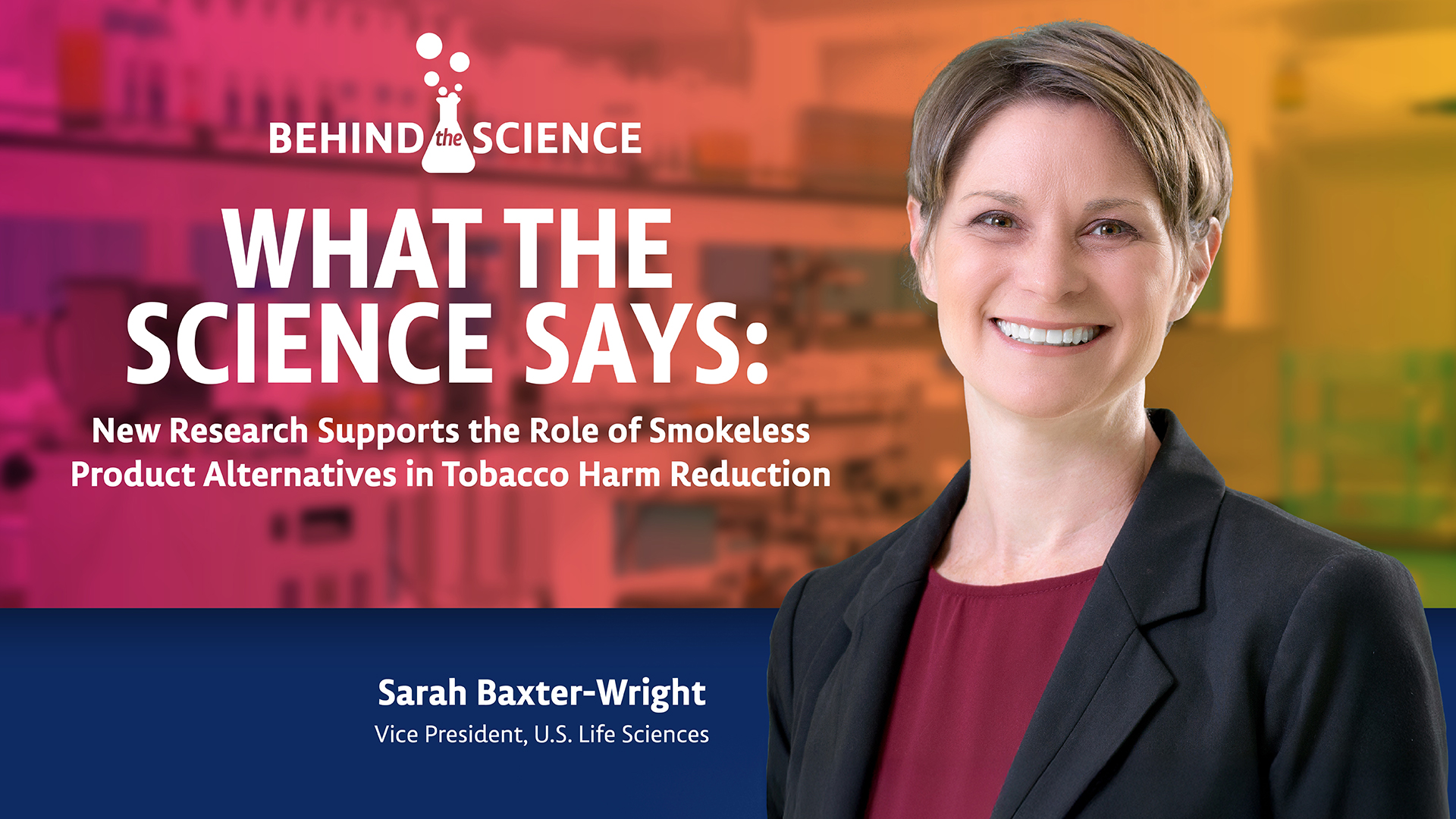 A graphic of Sarah Baxter-Wright regarding Tobacco Harm Reduction.